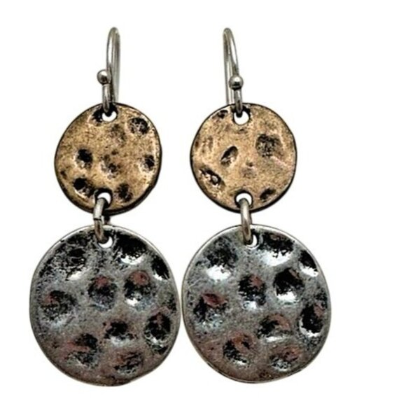 Modern Silver and Gold Textured Earrings - Picture 1 of 3